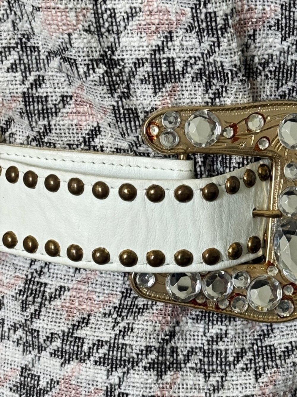 St. Maarten Belt Vintage women's white leather Rhinestone dress